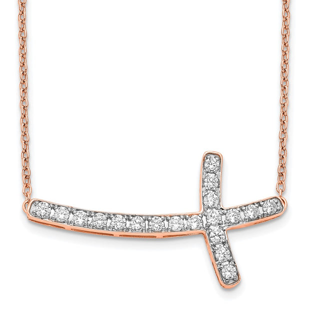 14K Rose Gold Lab Grown Diamond VS/SI FGH Sideways Cross 18in Neckla