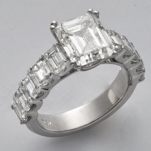 18KW 6.43CTW EMERALD CUT DIAMOND BRIDAL RING