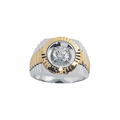 Men's TT Certified LG Solitaire Dia Ring (White Shank, Yellow Panels/Bezel)