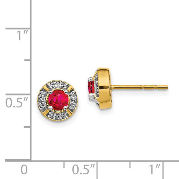 14k Diamond and Ruby Fancy Halo Earrings