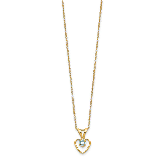 14k Madi K 3mm Aquamarine Heart Birthstone Necklace