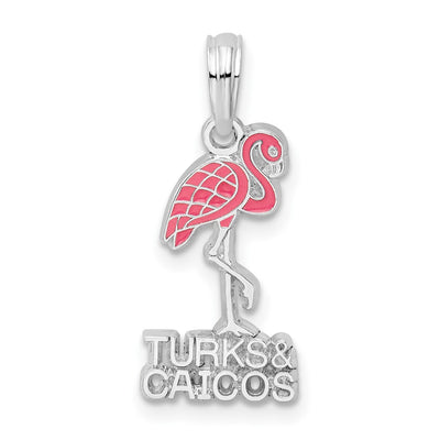 Sterling Silver Rhodium-plated Enamel Turks Caicos w/Flamingo Pendant