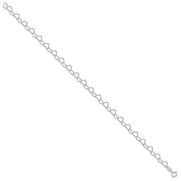 Sterling Silver 0.6mm Fancy Heart Link Anklet