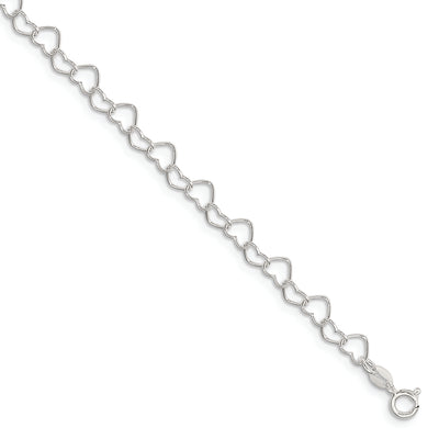 Sterling Silver 0.6mm Fancy Heart Link Anklet