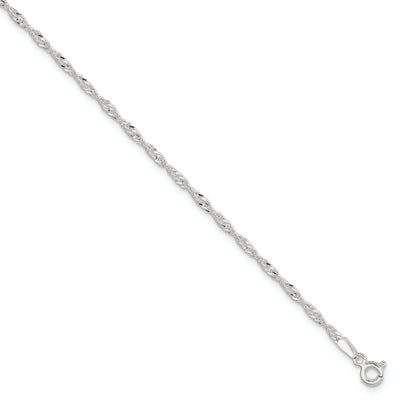 Sterling Silver 2mm Singapore 9in Plus 1in ext. Chain Anklet