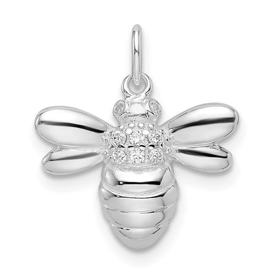 Sterling Silver Rhodium-plated Polished CZ Bumble Bee Pendant